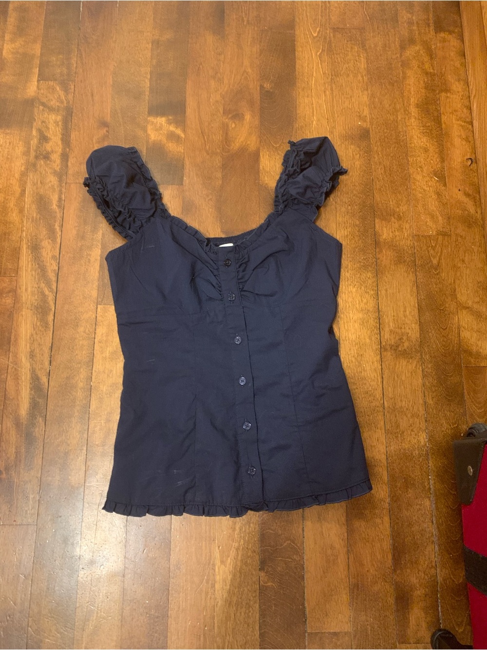 Hollister Navy Ruffle Strap Button-Front Camisole